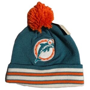 Men's Miami Dolphins NFL Mitchell & Ness Cuffed Pom Knit Beanie Hat OSFA